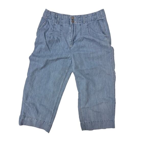Loft Light Blue Denim Wide Leg Cropped Jeans Cotton/Linen Blend Sz 12 - Picture 1 of 6
